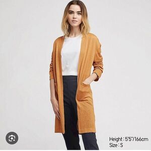 Uniqlo Long Open-Front Cardigan in Mustard